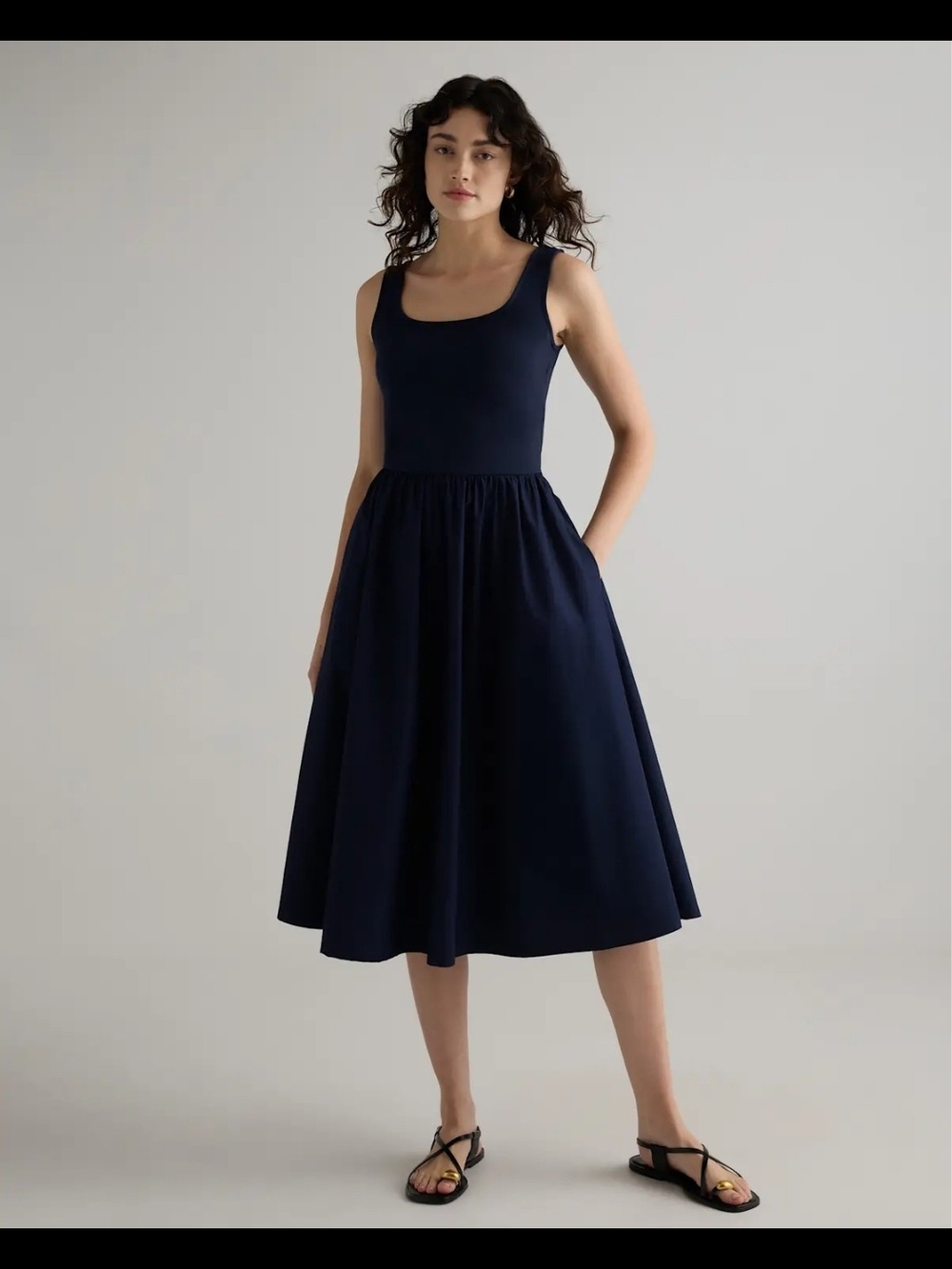 Quince Cotton Mixed Media Tank Dress S Navy NWT